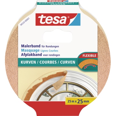 tesa® Kreppband KURVEN Innenbereich 25 mm x 25 m (B x L) beige