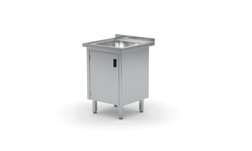 Spültisch mit Flügeltürschrank - geschweißt, 1 Spülbecken, Tiefe 700 mm, HENDI, Profi Line, 600x700x(H)850mm