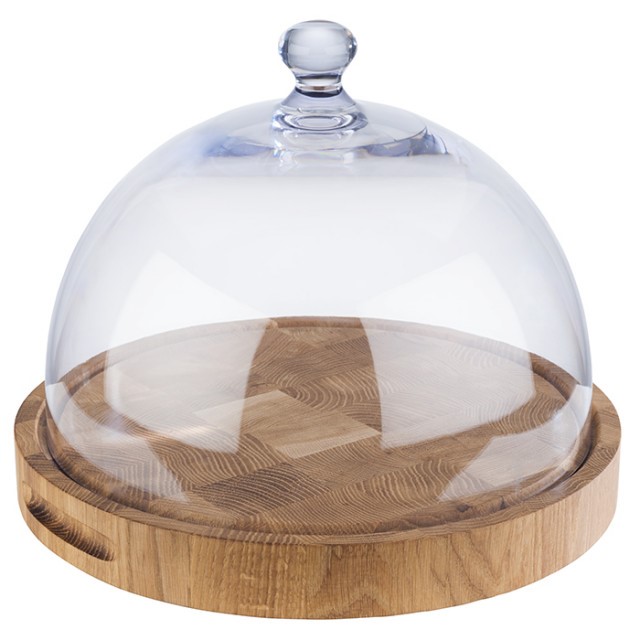 APS Buffetbrett -PROFI-, Ø 33 cm, H: 4,5 cm, Eichenholz, mit Saftrinne, mit 2 seitlichen Eingriffen, mit Antirutsch-Füßchen