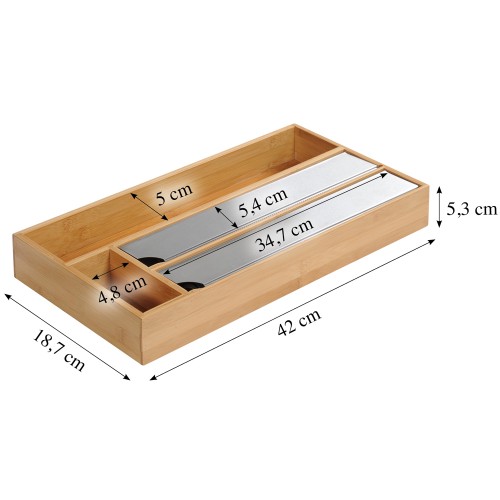 Kesper Folienspender mit 4 Fächern, aus FSC- zertifiziertem Bambus. Maß: 42 x 19 x 5,4 cm
