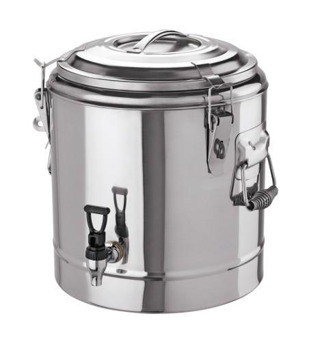 Thermogetränkebehälter. Chromnickelstahl. mit 3 Verschlussklammern und Fallgriffen,