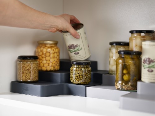 Joseph Joseph CupboardStore - Erweiterbarer, gestufter Verwahrungsbehälter für den Küchenschrank inkl. Schublade - grau