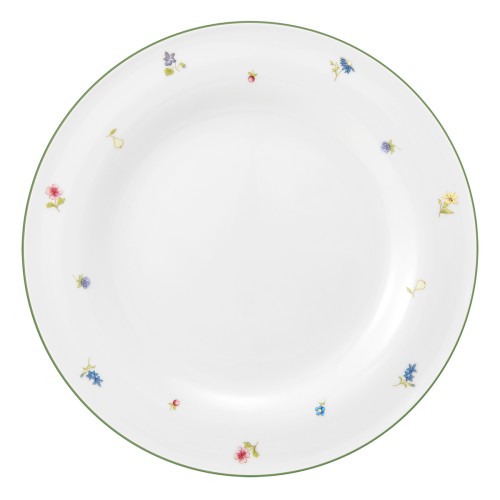 Seltmann Teller flach 28 cm, rund, Form: Community, Dekor: 57389 Streublume grüne Linie, hohe Kantenschlagfestigkeit, Made in Germany