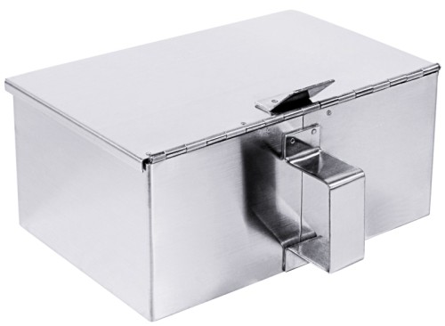 Aschenbehälter aus Edelstahl 18/0, matt gebürstet, mit Scharnierdeckel und Griff, spülmaschinengeeignet, zum Entleeren von