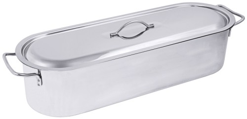 Fischkochkessel mit Außenmaß: 50,5x15,5xH11,5 cm aus Edelstahl 18/0, seidenmatt poliert, mit gelochtem Siebeinsatz (10