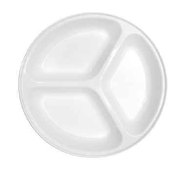 Roltex Teller tief und dreigeteilt, 23 cm Durchmesser, weiß aus Polycarbonat