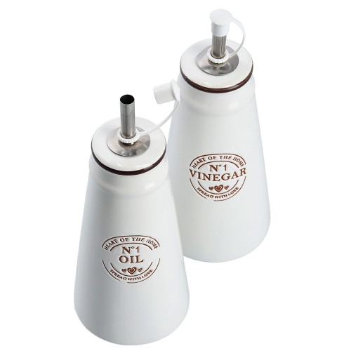 Essig-/Ölflaschen-Set, 2-tlg., Keramik, weiß / Maße: 4,5x7,5x19,3 cm