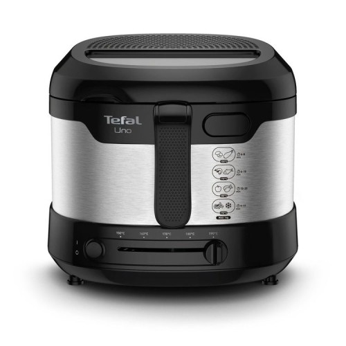 Tefal Uno M Edelstahl Fritteuse, 1600 W, 1 kg Kapazität, kompakte Fritteuse mit Öl, Edelstahl/schwarz