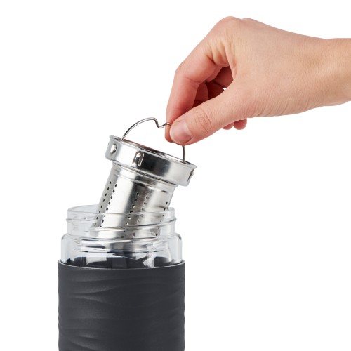 EMSA TEA MUG Teebecher (0,4 L, hochwertiger doppelwandiger Glaskörper, Manschette aus Silikon, perfekt aufgebrühter Tee mit