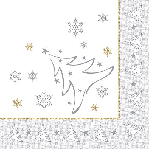 PAPSTAR 50 Servietten "ROYAL Collection" 1/4-Falz 40 cm x 40 cm silber "X-Mas Elegance"