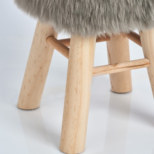 Sitzhocker "Zottel", Holz/Kunstfell, grau. Ø: 290 mm. Höhe: 390 mm.