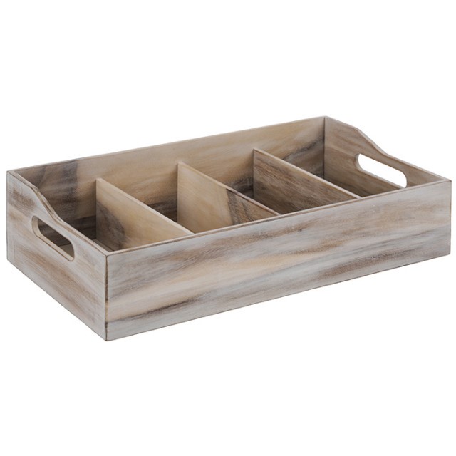 APS Besteckbehälter -VINTAGE-, 51 x 28 cm, H: 13 cm, Akazienholz, weiß