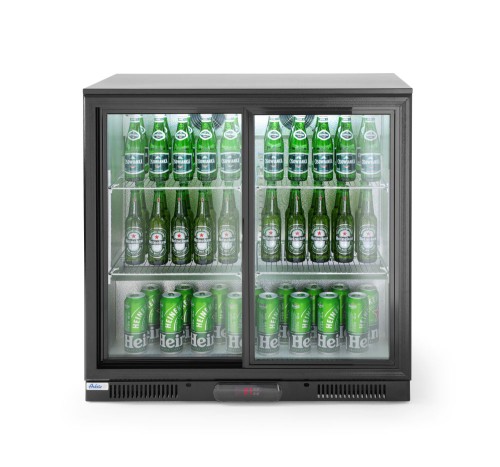 Bar Kühlschrank mit Schiebetüren 228 L. Pulverbeschichtetes Gehäuse, Aluminiumkammer, verschließbare Kunststofftüre