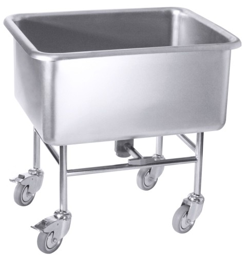 Vielzweckbecken aus Edelstahl 18/10, Materialstärke 1,25 mm, mit Edelstahl 18/10-Untergestell, mit 4 Lenkrollen Ø 125 mm,