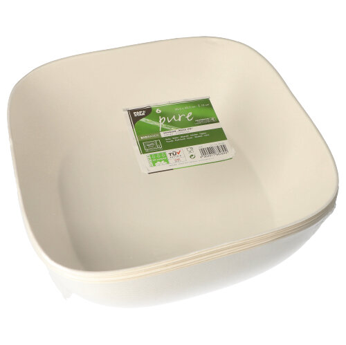 PAPSTAR 6 Schüsseln, Zuckerrohr "pure" 10 cm x 30,5 cm x 30,5 cm weiss "Belle Vie, Ligne Carrée"