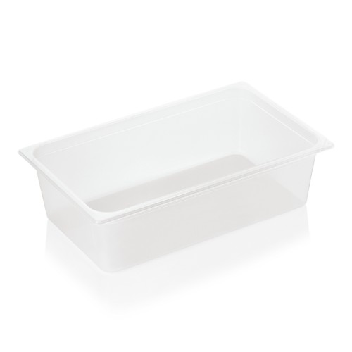 GN 1/1 Behälter, BPA frei, Deckel fest schließend, Behälter und Deckel können mit HACCP Clips farbig markiert werden, mit Skalierung.