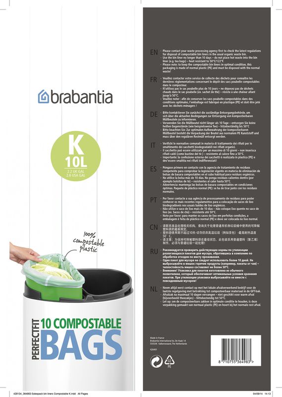 Brabantia PerfectFit Beutel Für den Bioeinsatz im Twin Bin (K) - 10 Stück pro Rolle