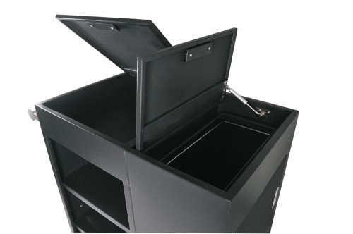 Zimmerservicewagen. pulverbeschichtetes Aluminium. 4 schwenkbare Rollen, davon 2 mit