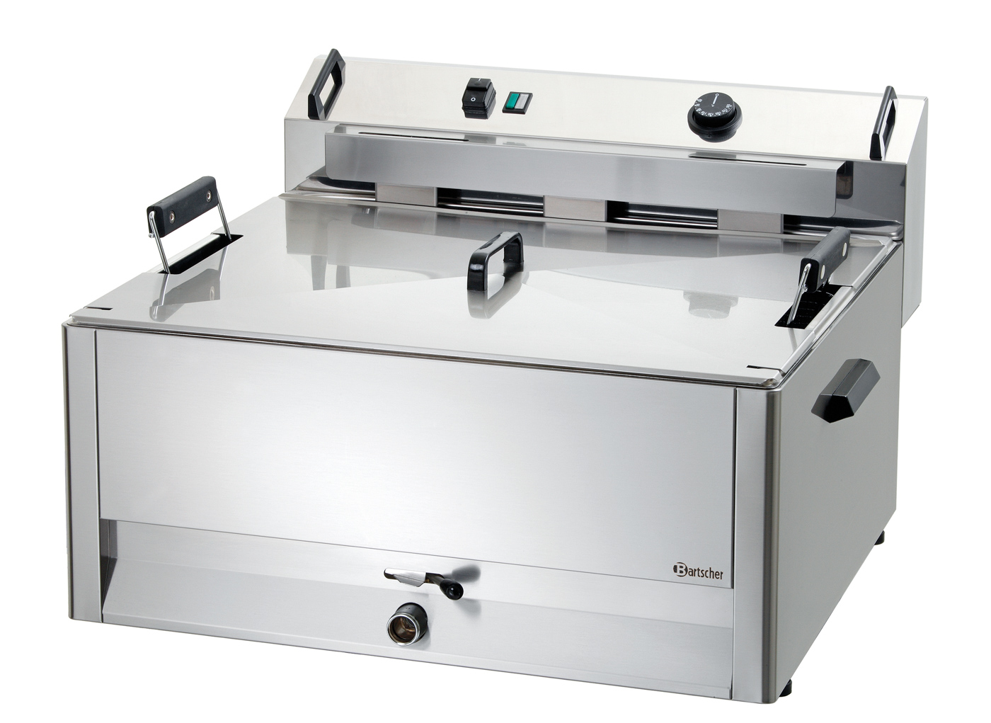Bartscher Backwarenfritteuse BF 30E | AbgerundeteEcken ,Ablasshahn mit Sicherheitsvorrichtung |Maße: 66 x 65 x 41,0 cm.