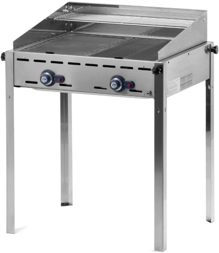 HENDI Grillsystem Green Fire 2 Brenner - 11,6 kW - Emaillierter Grillplatte und Grillrost aus Gusseisen Gastronorm 1/1 - 740x612x(H)825 mm