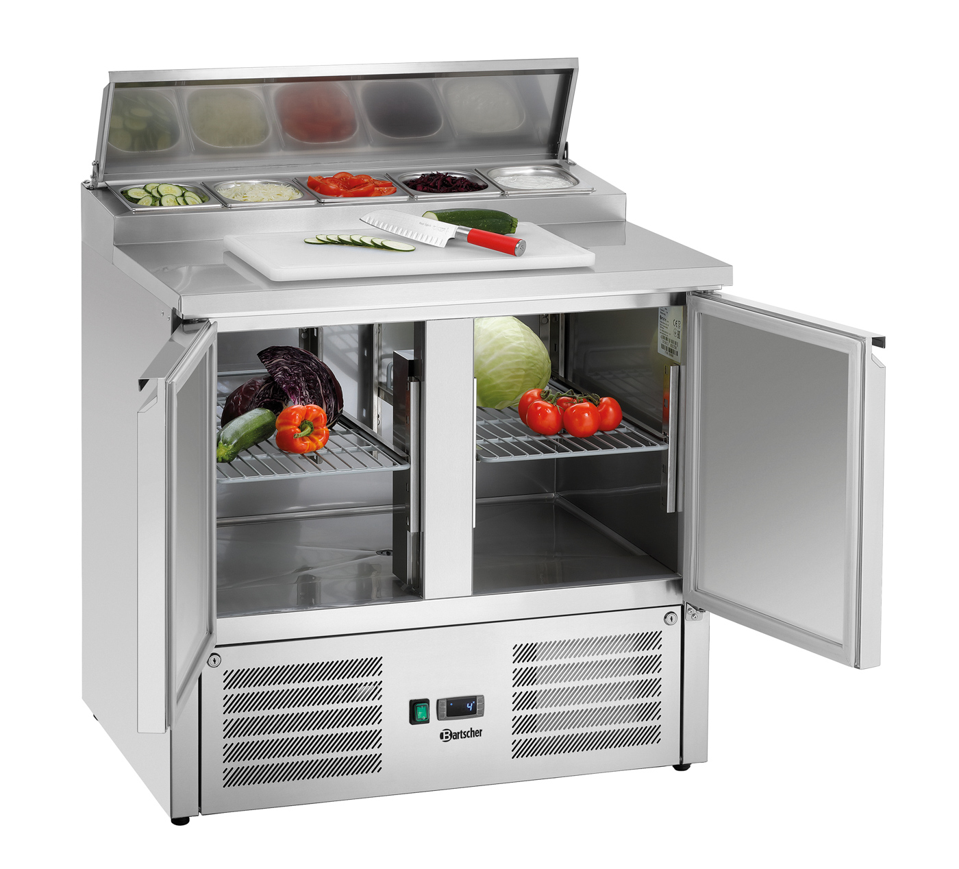 Bartscher Vorbereitungskühltisch 900T2 |Türanschlag wechselbar: Nein | Maße: 90 x 70 x101,0 cm. Gewicht: 68,5 kg