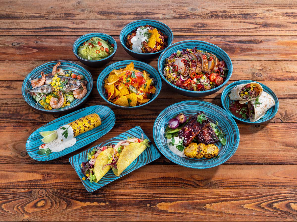 Teller -CANCUN-, Ø 18 cm, H: 3 cm, Melamin, innen: Dekor, türkis / braun, außen: braun