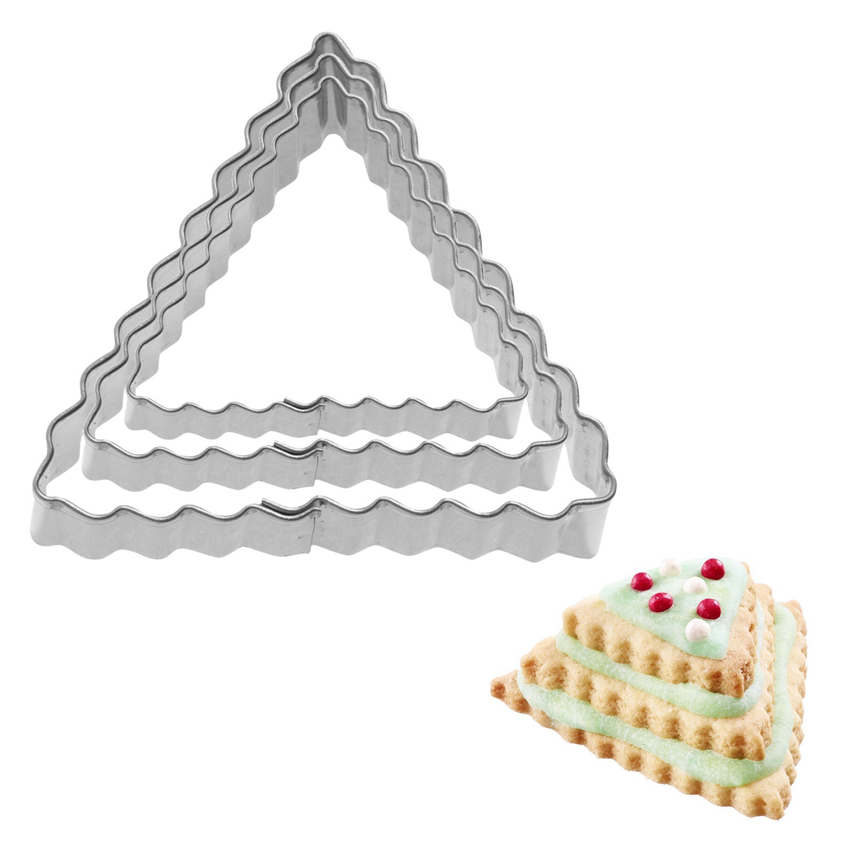 3 Terrassen-Ausstechformen »Dreieck gewellt«, 4 cm, 5 cm, 6 cm