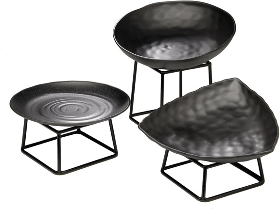 Tablett / Teller -ZEN- Ø 28 cm, H: 3 cm Melamin, schwarz, Steinoptik spülmaschinengeeignet stapelbar nicht