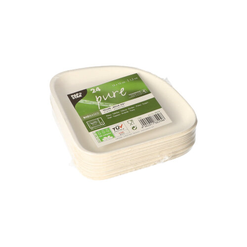 PAPSTAR 24 Teller 1/4, Zuckerrohr "pure" 1,3 cm x 13 cm x 13 cm weiss "Belle Vie, Ligne Carrée"