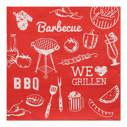 30 Servietten, 3-lagig 1/4-Falz 33 cm x 33 cm "BBQ Love" von PAPSTAR