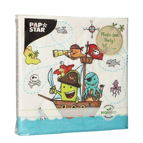 20 Servietten, 3-lagig 1/4-Falz 33 cm x 33 cm "Pirate Crew" von PAPSTAR