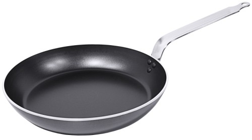 Antihaft-Lyonerpfanne aus Aluminium mit hochwertiger PTFE-Beschichtung, plangedrehter Boden, Edelstahlgriff dreifach vernietet, extra