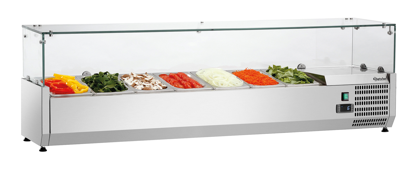 Bartscher Kühlaufsatz GL4-1501 | HöheGlasaufsatz: 195 mm | Maße: 150 x 33,5 x 45,9 cm.Gewicht: 41,5 kg