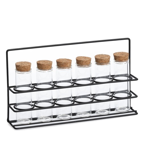 Gewürzständer-Set, 6-tlg., 55 ml, Glas/Metall/Kork. Länge: 242 mm. Breite: 45 mm. Höhe: 140 mm