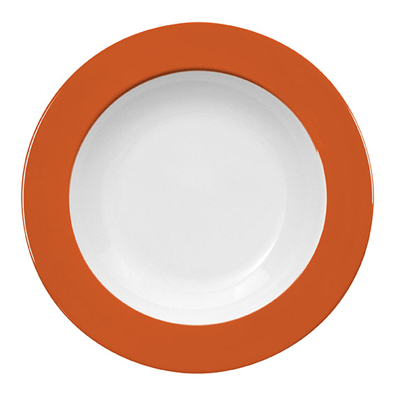 Teller tief 30 cm - Form: Table Selection - Dekor, 66276 orange-braun - aus Porzellan. Hersteller:, Eschenbach. "Made in Germany".