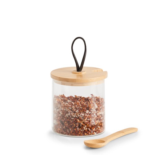 Vorratsglas m. Löffel und Bambusdeckel, 320 ml. Ø: 80 mm. Höhe: 85 mm.