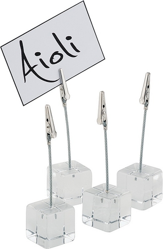 Kartenhalter, 4er Set 3 x 3 cm, H: 12 cm Acryl inkl. 20 weißen Beschriftungskarten nicht spülmaschinengeeignet