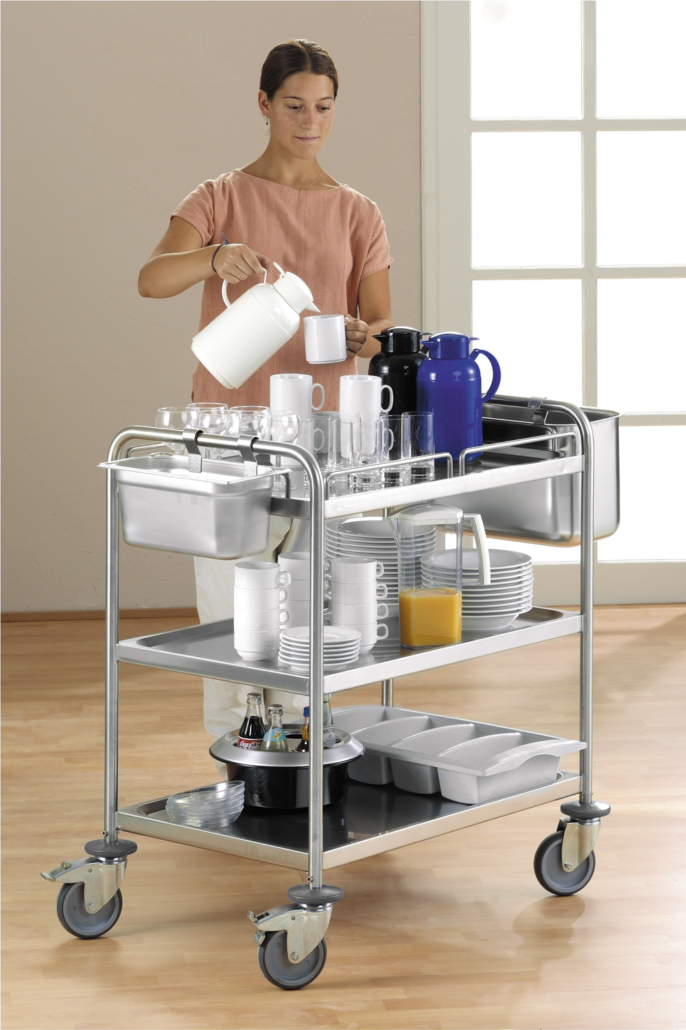 Transportwagen RATIONAL von Blanco / B.PRO, Modell SW 8 x 5-3, mit 3 Böden, Edelstahl, Böden fest verschweisst