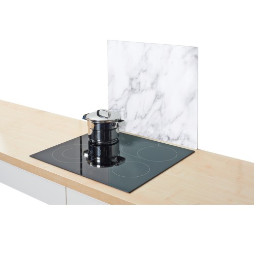 Herdblende-/Abdeckplatte, Sicherheitsglas, 56x50 cm. Farbe: weiß. Diese moderne Herdabdeck-/Schneideplatte aus Sicherheitsglas