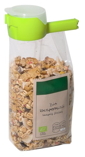 Beutelklammer, grün, mit verschließbarer Schütte