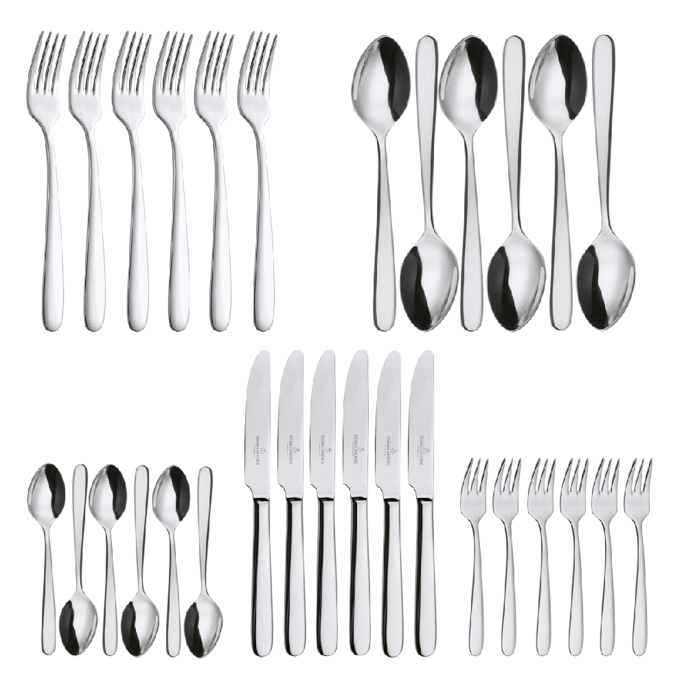 30-teiliges Besteck TICINO - Sparset - aus Edelstahl 18/10, poliert. Messer aus Klngenstahl.