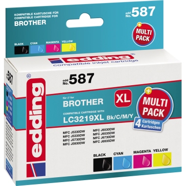 edding Tintenpatrone Brother LC-3219XL EDD-587 ca. 3.000 Seiten schwarz, ca. 3 x 1.500 Seiten farbig kein Originalzubehör