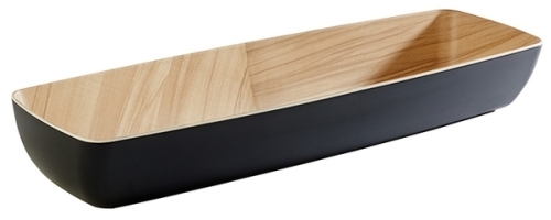 GN 2/4 Schale-FRIDA- 53 x 16,2 cm, H: 7,5 cm Melamin innen: Holzoptik außen: schwarz 3,65 Liter spülmaschinengeeignet