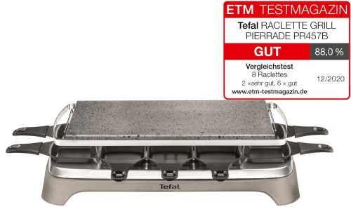 TEFAL RACLETTE-GRILL PIERRADE PR457B [10 Personen; 10 antihaftbeschichtete, spülmaschinengeeignete Pfännchen; Schaber