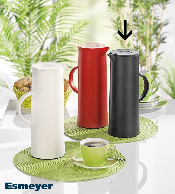 Isolierkanne "MANHATTAN", Inhalt 1 Liter, außen aus schwarzem Kunststoff, innen mit Glaskolben