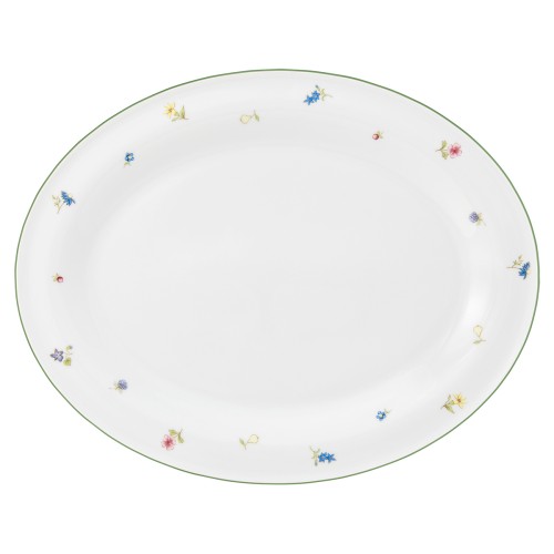 Seltmann Platte oval 35 cm, oval, Form: Community, Dekor: 57389 Streublume grüne Linie, hohe Kantenschlagfestigkeit, Made in Germany