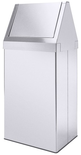 Abfallbehälter mit Schwingdeckel aus Edelstahl 18/0, hochglänzend, Schwingdeckel aus Edelstahl 18/10 mit unempfindlicher, kratzfester