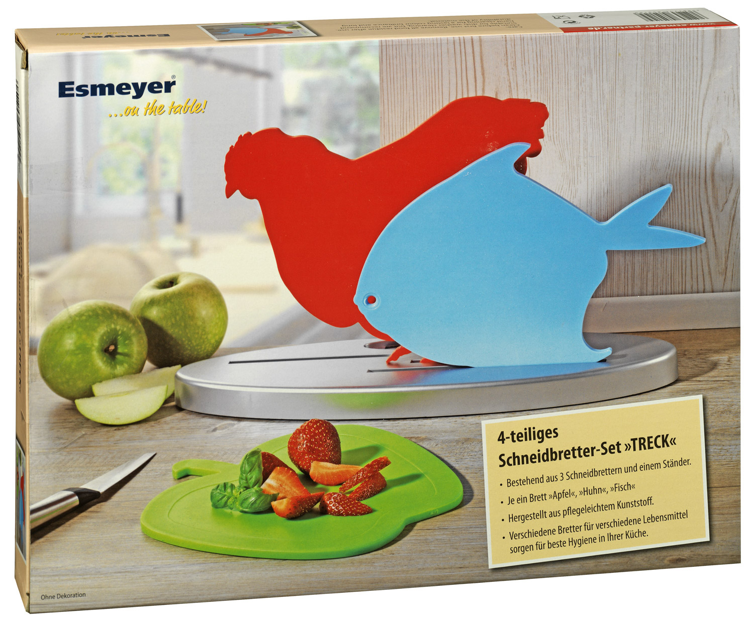 4-teiliges Schneidbrett Set "TRECK", aus Kunststoff, jedes Brett hat eine andere Form und Farbe.