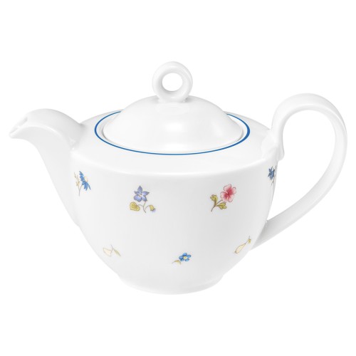 Seltmann Teekanne 1 0,55 l, rund, Form: Community, Dekor: 57390 Streublume blaue Linie, hohe Kantenschlagfestigkeit, Made in Germany