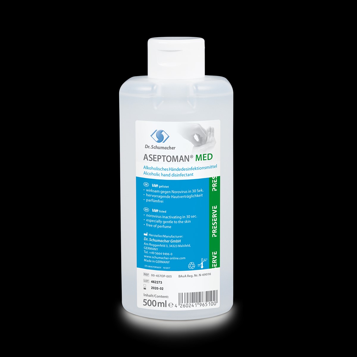 ASEPTOMAN MED, 500 ml, Spenderflasche, Alkoholisches Händedesinfektionsmittel.